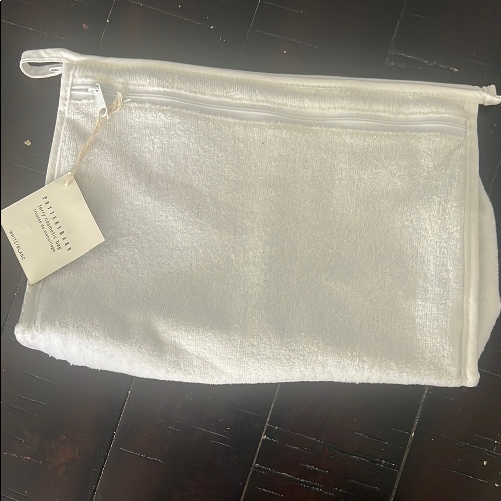 NWT Pottery Barn Cosmetic Bag White Terry Cloth Zipper Pouch